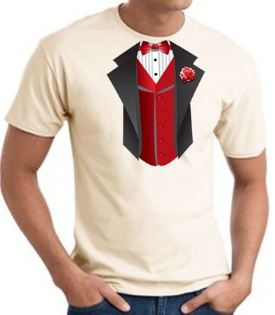 Tuxedo T-Shirt With Red Vest - Natural