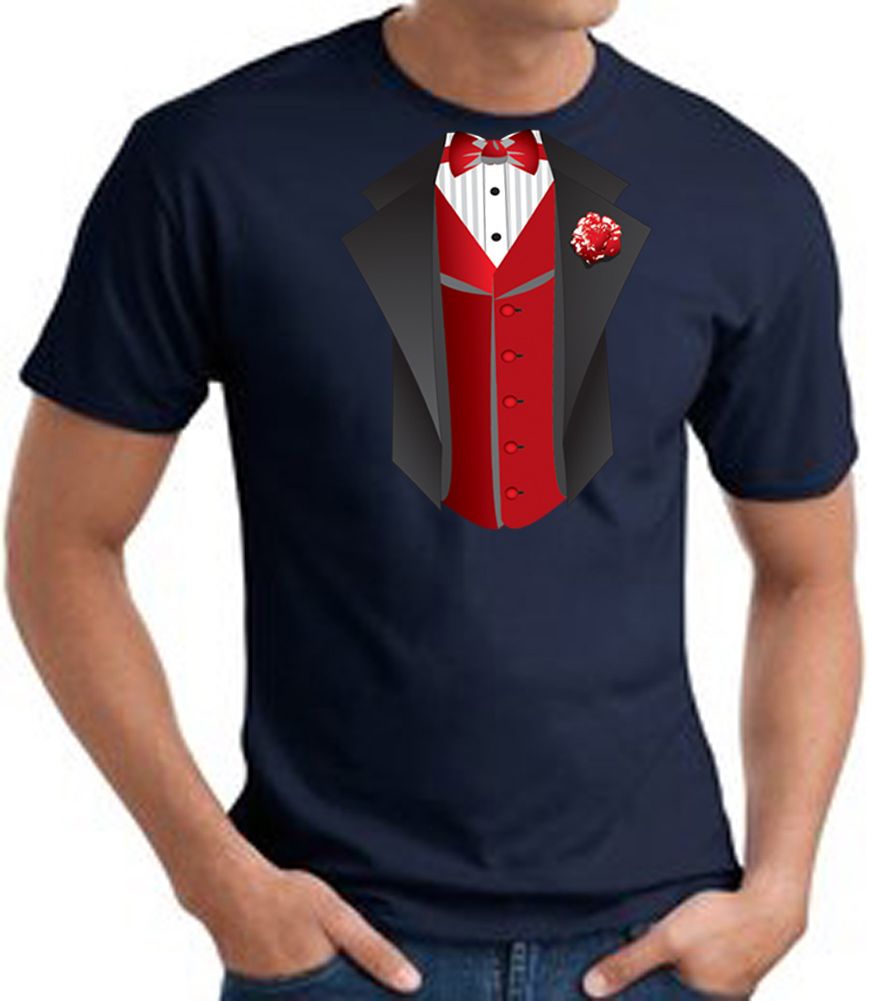 Tuxedo TShirt With Red Vest Navy Blue Tuxedo TShirts With Red