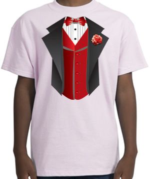 Tuxedo T-Shirt With Red Vest - Pale Pink