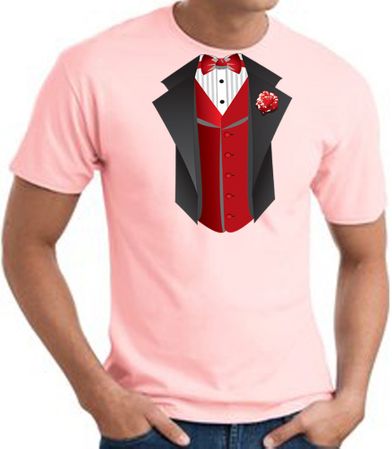 Tuxedo T-Shirt With Red Vest - Pink