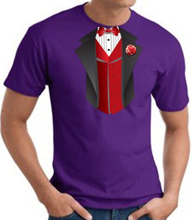 Tuxedo T-Shirt With Red Vest - Purple