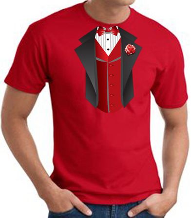 Tuxedo T-Shirt With Red Vest - Red