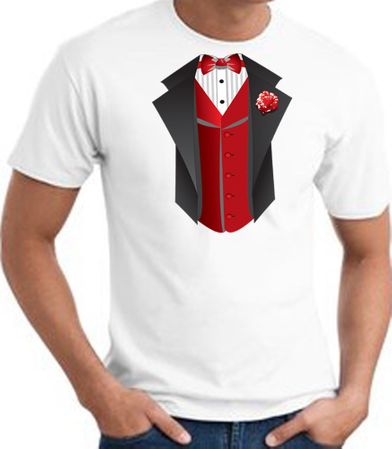Tuxedo T-Shirt With Red Vest - White