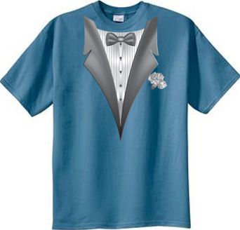 Tuxedo T-shirt With White Flower - Colonial Blue