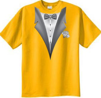 Tuxedo T-shirt With White Flower - Gold