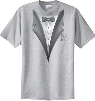 Tuxedo T-shirt With White Flower - Heather Gray