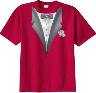 Tuxedo T-shirt With White Flower - Red