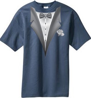 Tuxedo T-shirt With White Flower - Steel Blue