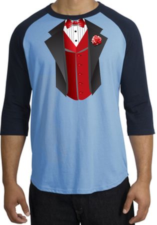 Tuxedo T-shirts Raglan With Red Vest - Carolina Blue/Navy