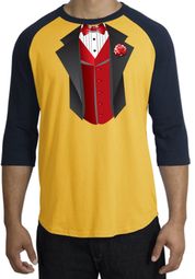 Tuxedo T-shirts Raglan With Red Vest - Gold/Navy