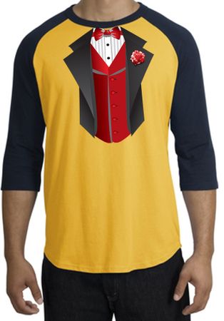 Tuxedo T-shirts Raglan With Red Vest - Gold/Navy