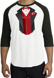 Tuxedo T-shirts Raglan With Red Vest - White/Black
