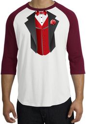 Tuxedo T-shirts Raglan With Red Vest - White/Cardinal