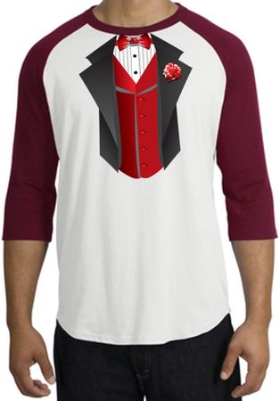 Tuxedo T-shirts Raglan With Red Vest - White/Cardinal