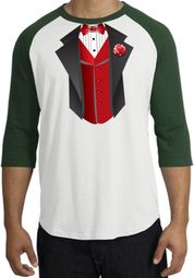 Tuxedo T-shirts Raglan With Red Vest - White/Forest