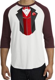 Tuxedo T-shirts Raglan With Red Vest - White/Maroon