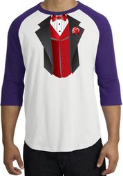 Tuxedo T-shirts Raglan With Red Vest - White/Purple