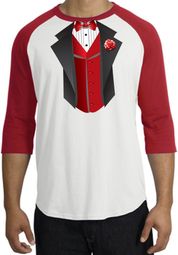 Tuxedo T-shirts Raglan With Red Vest - White/Red