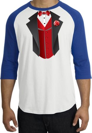 Tuxedo T-shirts Raglan With Red Vest - White/Royal