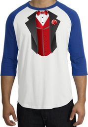 Tuxedo T-shirts Raglan With Red Vest - White/Royal