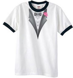 Tuxedo T-Shirts Ringer with Pink Flower