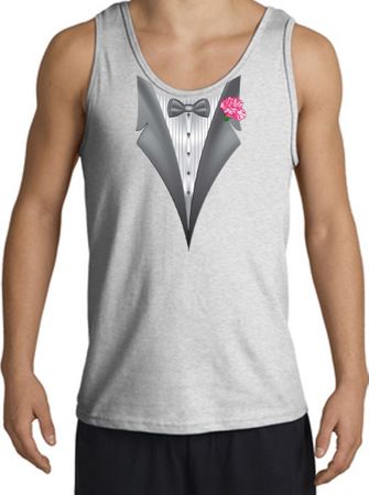 Tuxedo Tank Top with Pink Flower - Ash Grey