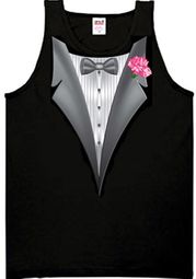 Tuxedo Tank Top with Pink Flower - Black