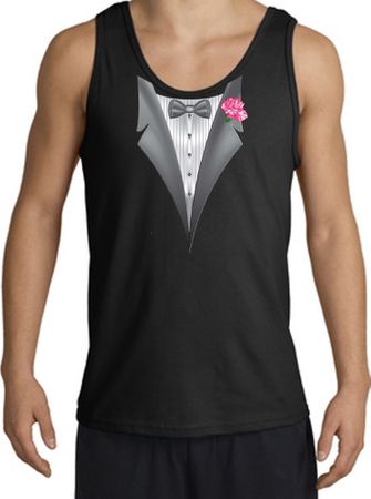 Tuxedo Tank Top with Pink Flower - Black