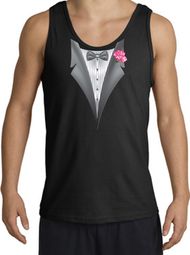 Tuxedo Tank Top with Pink Flower - Black