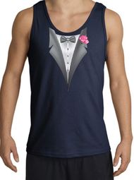 Tuxedo Tank Top with Pink Flower - Navy Blue