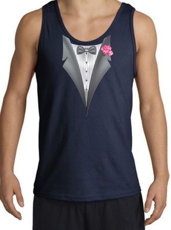 Tuxedo Tank Top with Pink Flower - Navy Blue