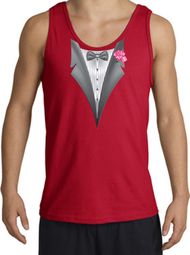 Tuxedo Tank Top with Pink Flower - Red