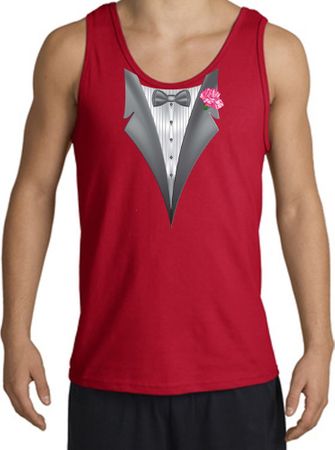 Tuxedo Tank Top with Pink Flower - Red
