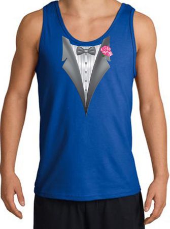 Tuxedo Tank Top with Pink Flower - Royal Blue