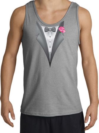 Tuxedo Tank Top with Pink Flower - Sports Grey