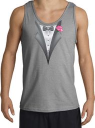 Tuxedo Tank Top with Pink Flower - Sports Grey