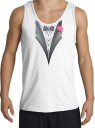 Tuxedo Tank Top with Pink Flower - White