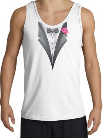 Tuxedo Tank Top with Pink Flower - White