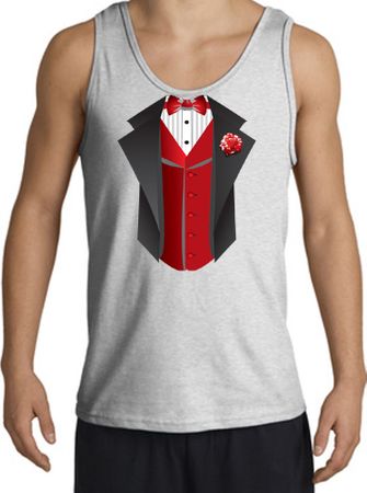 Tuxedo Tank Top with Red Vest - Ash