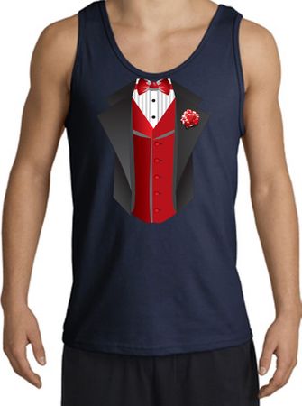 Tuxedo Tank Top with Red Vest - Navy