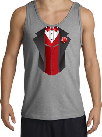 Tuxedo Tank Top with Red Vest - Sports Grey