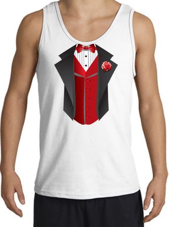 Tuxedo Tank Top with Red Vest - White