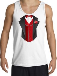 Tuxedo Tank Top with Red Vest - White
