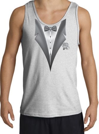 Tuxedo Tank Top with White Flower - Ash