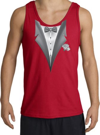 Tuxedo Tank Top with White Flower - Red