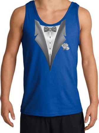 Tuxedo Tank Top with White Flower - Royal Blue