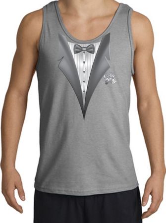Tuxedo Tank Top with White Flower - Sports Grey
