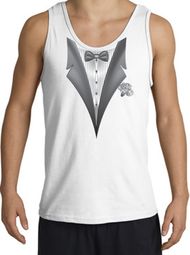 Tuxedo Tank Top with White Flower - White Tuxedo Tank Top with White Flower - White
