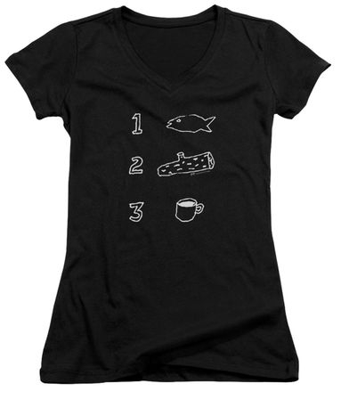 Twin Peaks Juniors V Neck Shirt Coffee Log Fish Black T-Shirt