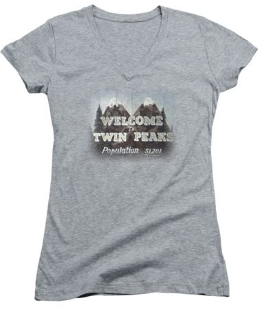 Twin Peaks Juniors V Neck Shirt Welcome Athletic Heather T-Shirt